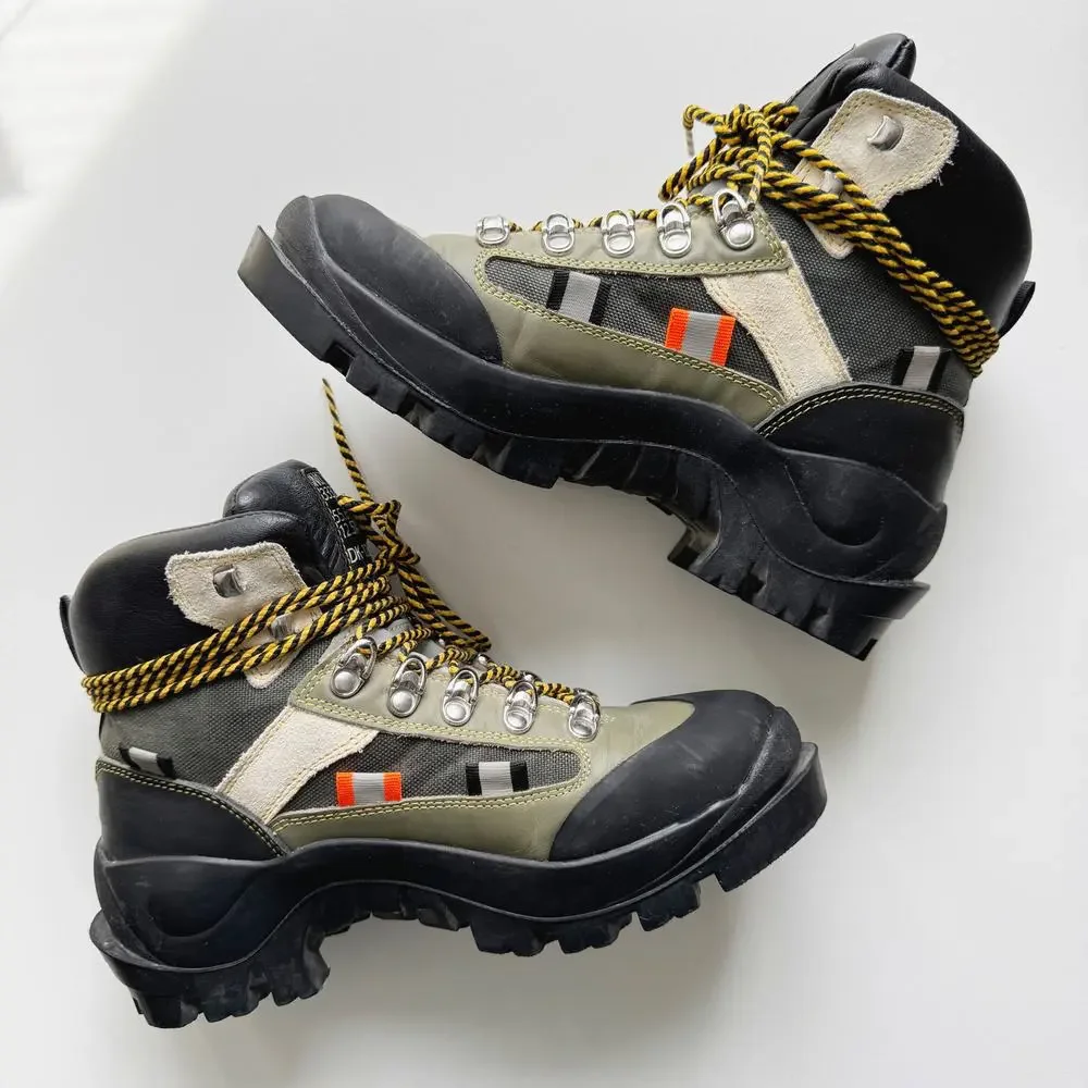 Ganni Green Leather Colorblock Bruna Trekking Hiking Boots Size 7 - Picture 3 of 10